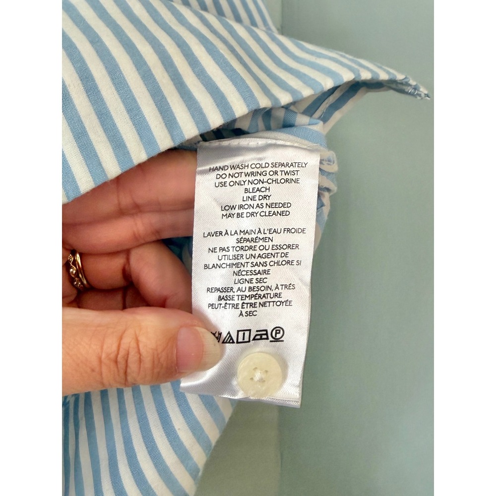 Maeve Blue White Striped Embroidered Cotton Crab Cropped Button Down Shirt L NWT - Picture 8 of 8
